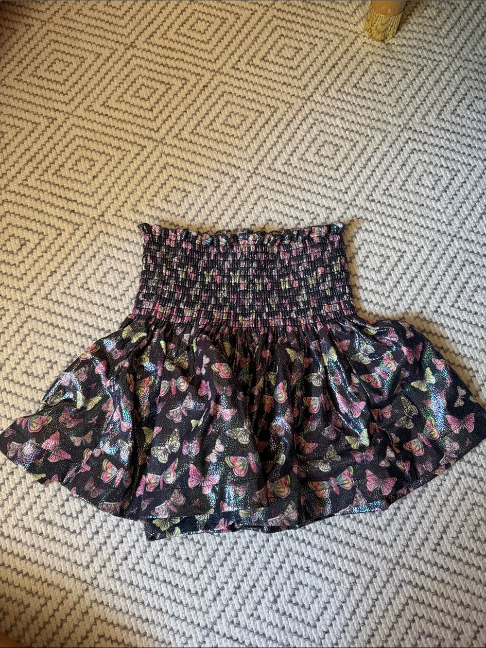QUEEN OF SPARKLES Black Butterfly-Print Smocked Skort